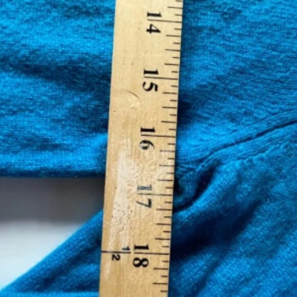 SMALL Pure Cashmere Long Sleeve V Neck Cardigan Sweater Teal Blue/Cream NWOT- - Picture 7 of 7